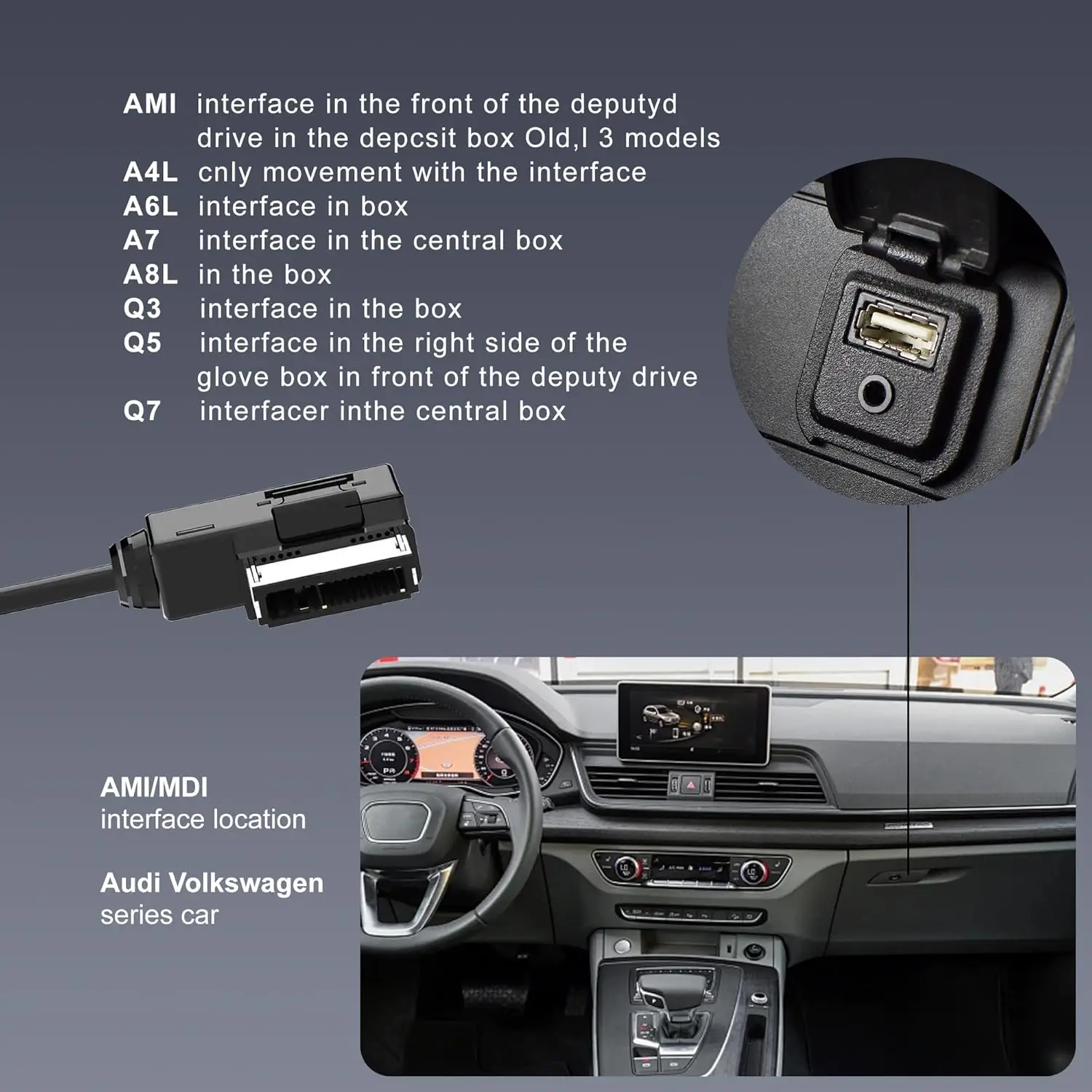 Kabel USB-C do AMI MMI Aux dla iPhone 17 16/15 i urządzeń z portem Type-C, kompatybilny z Audi A3/A4/A5/A6/A7/A8/S4/S6/S8/Q5/Q7/R8/TT — zdjęcie produktu 3