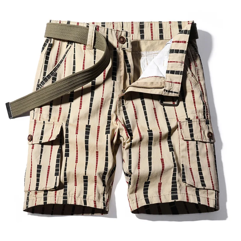 High-Quality Cotton Cargo Shorts for Men Comfortable and Versatile Stripe Bermuda Shorts