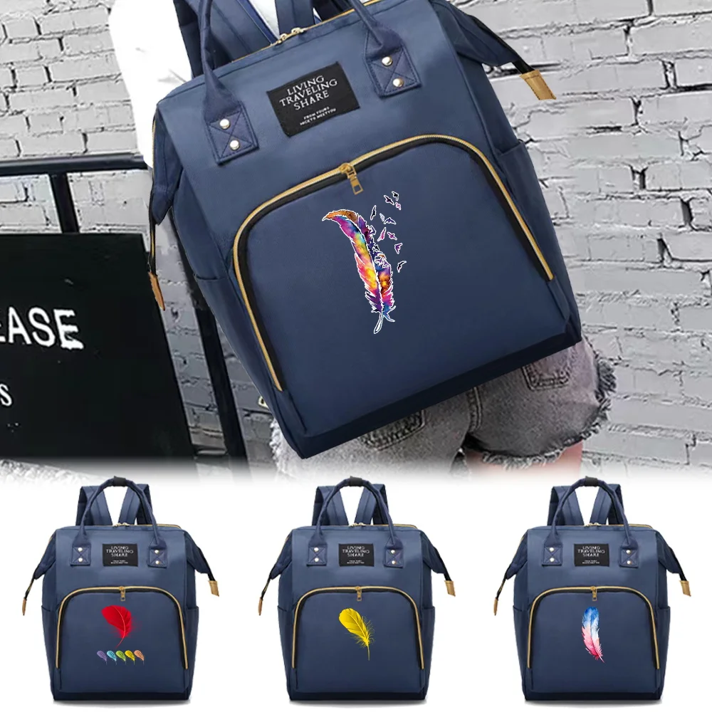 

Feather Series Zipper Fashion Mommy Pack Large Capacity Compartments Backpack Portable Simple Ladies Casual Travel Storage Bag