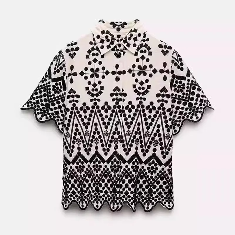 Faionable Embroidered Color Blo irt And orts Set Women's Clothing 2024 New Arrival Loose Fit ort Sve Square Collar