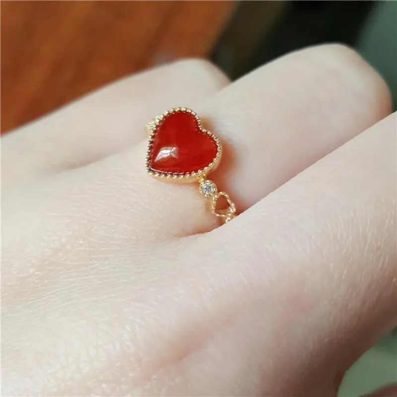 

Classic Design South Red Tourmaline Heart shaped Rings for women Chinese Style Exquisite Classical Wedding engagement Jewelry