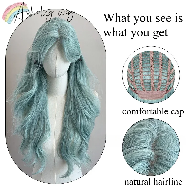 Ashely Light Green Wig for Women Long Curly High Quality Headband Wig 26inch Wavy Female Synthetic Wigs for Daily Use Lolita 가발