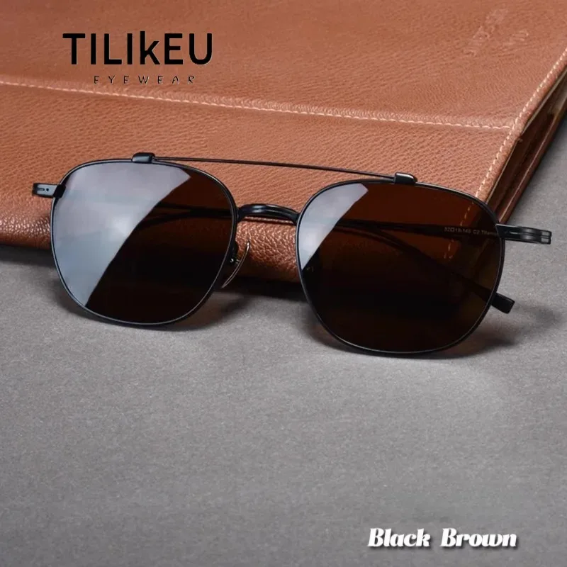 

Vintage Square Pure Titanium Double Beam Pilot Driving Polarized Sunglasses Men's Outdoor Travel Sunscreen Myopia Sunglasses