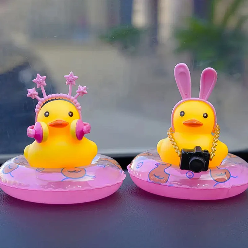 2 juegos de pato de goma para coche, pato de goma para salpicadero de coche, decoraciones para salpicadero de coche de pato amarillo, adornos para