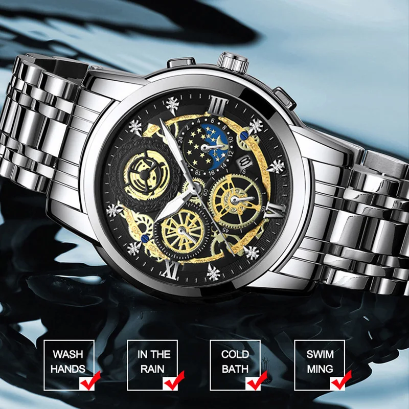 BINBOND B4010 Fashion Casual Quartz Men Watch Luxury Stainless Steel Strap Dial 30M Waterproof Luminous Business Men Wristwatch