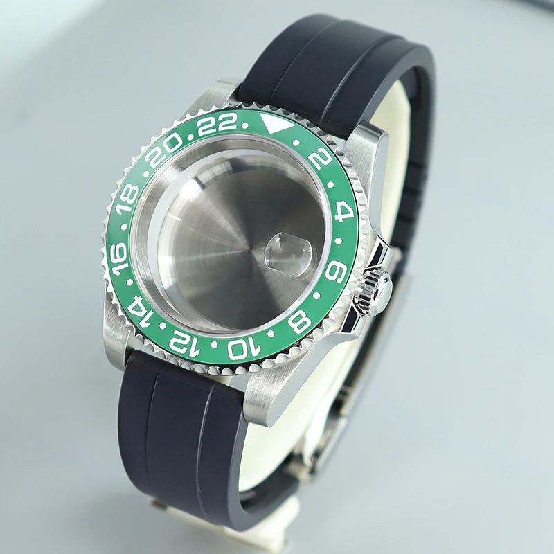 40mm Watch Case Rubber Strap 120 clicks Bezel For SUB GMT YACHT NH35 NH36 NH34 Miyota 8215 8205 Eta 2824 PT5000 Sapphire Crystal
