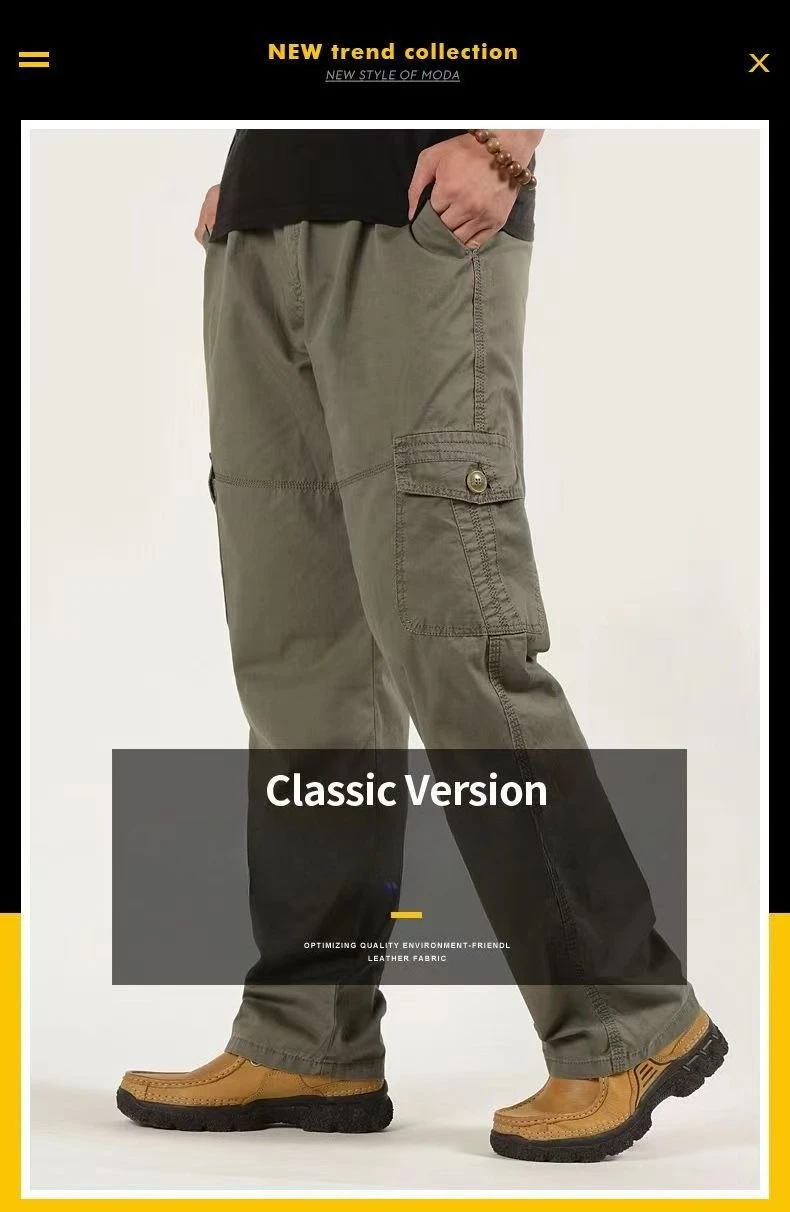 2026 Neue Herren Cargo-Hose aus Reiner Baumwolle Herbst Baggy Gerades Bein Multi-Taschen Arbeitshose Lässige Lange Hose Übergröße M-6XL – Detail 2