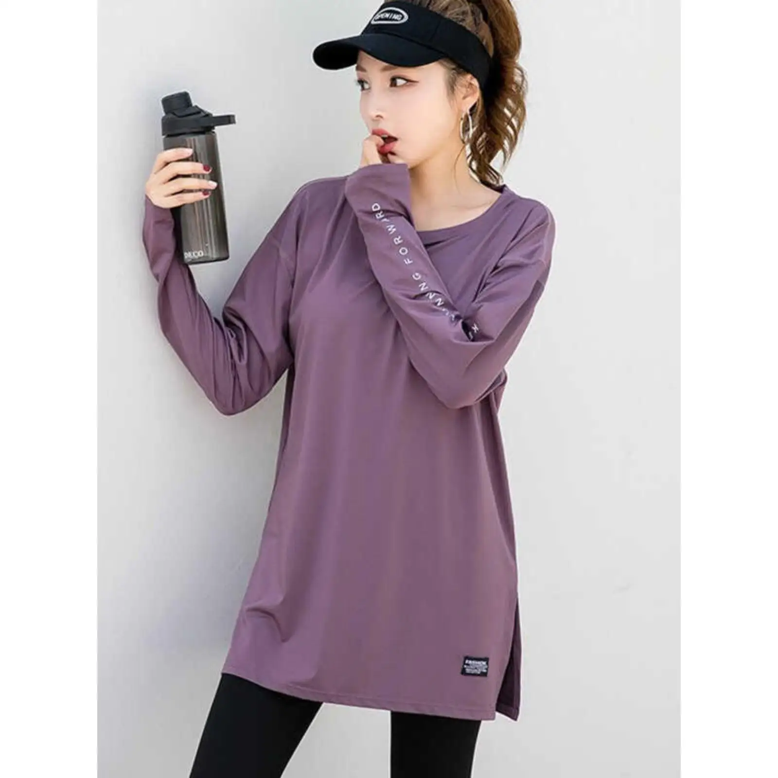 Fitness Yoga Long Sleeve T-Shirt Women's Large Size Loose Running Sportswear Quick Dry Butt Covering Autumn Casual Style