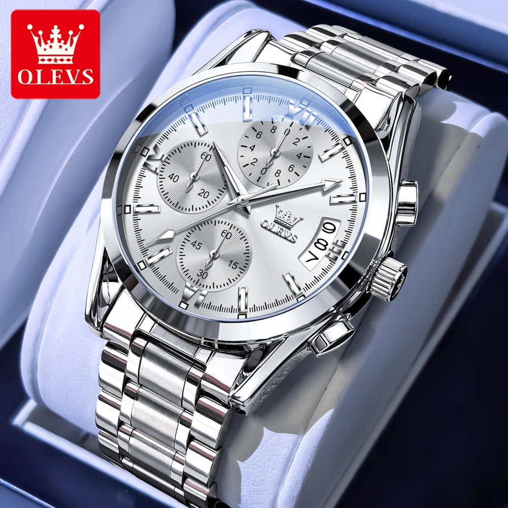 OLEVS 2987 reloj fresco para hombre, cronógrafo clásico multifuncional resistente al agua de tres ojos, camiseta nueva, reloj de cuarzo de lujo, reloj deportivo para hombre