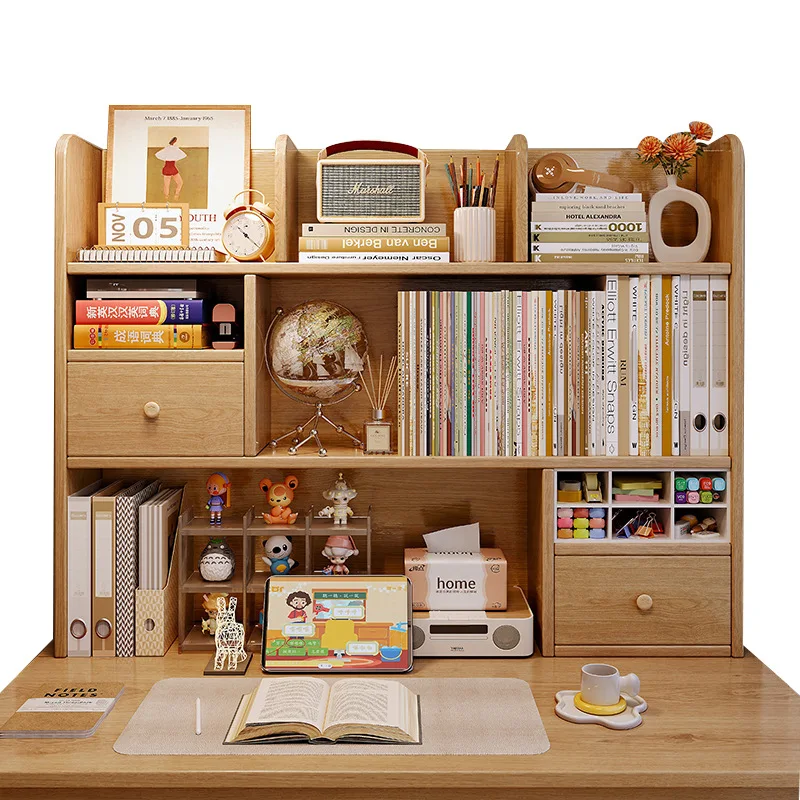 

Bookshelf on wooden table, desktop shelf, storage rack, multi-layer writing desk, study table, desk space utilization artifact