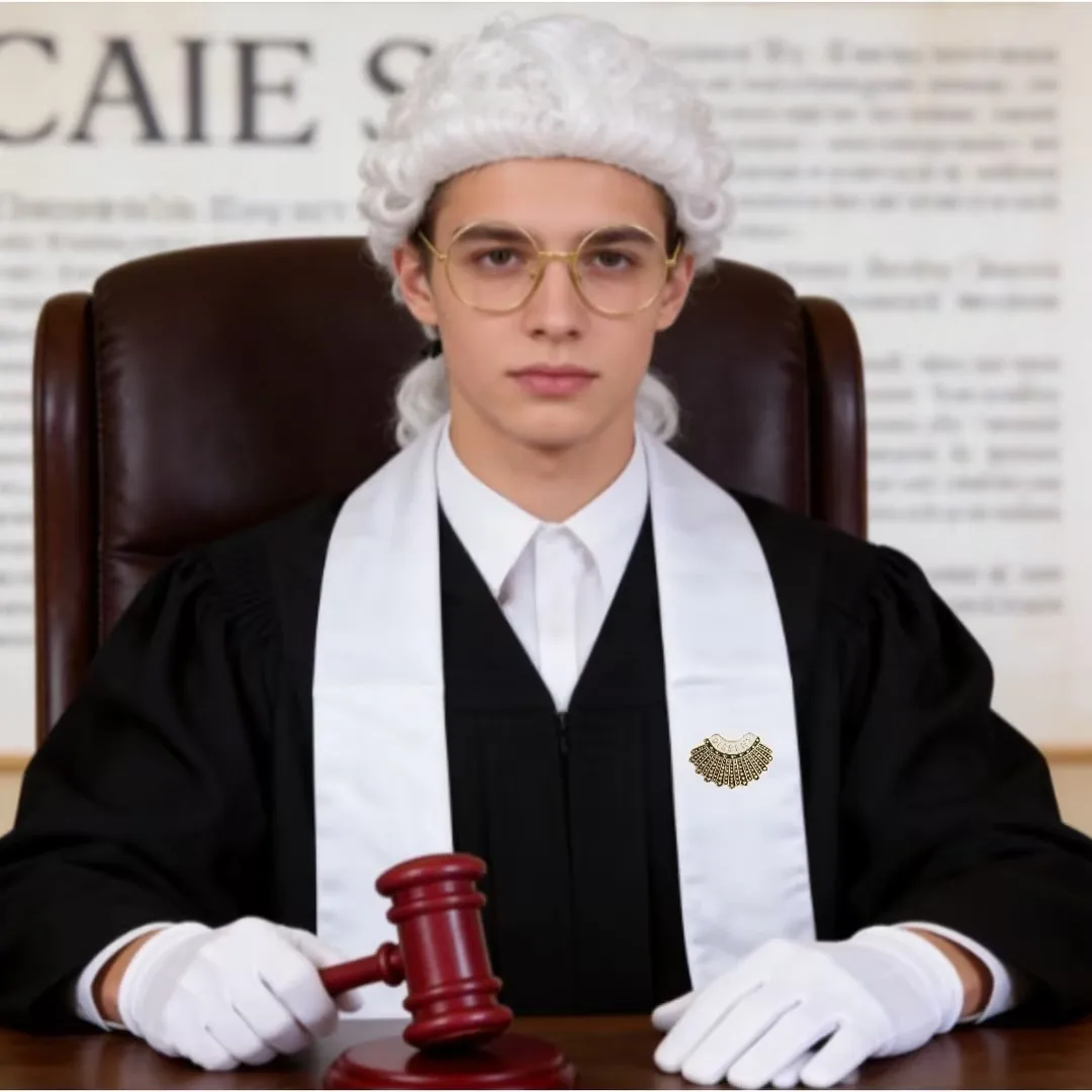 PESENAR Halloween Judge Costume Accessories, Six-piece Set Including Wig, Plastic Gavel, Round Glasses, Gloves, and More