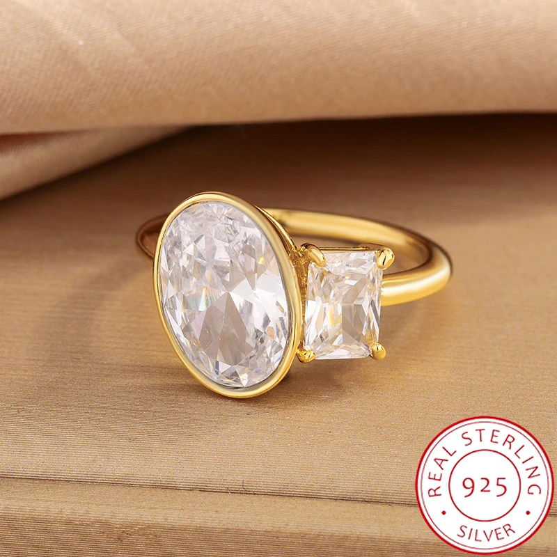 Anillo Toi Et Moi para Mujer, Chapado en Oro de 18K, Plata 925, Moissanita con Corte Oval y Esmeralda, Regalo de Joyería para Compromiso o Aniversario
