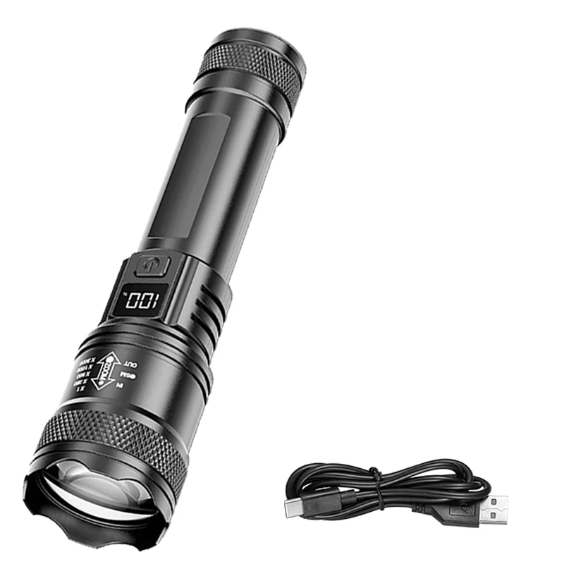 Ultrahelle LED-Taschenlampe, 1500 lm, Typ C, wiederaufladbar, mit großer Reichweite, Zoom, taktische Taschenlampe, für den Außenbereich, Notfall, Camping, Angeln, Laterne