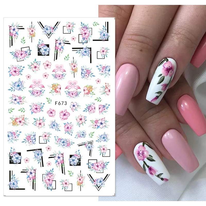 Color Butterfly Flower Nail Art Sticker Nail Parts Rose Sunflower 3D Adhesive Sticker Nail Decoration Decals Manicure