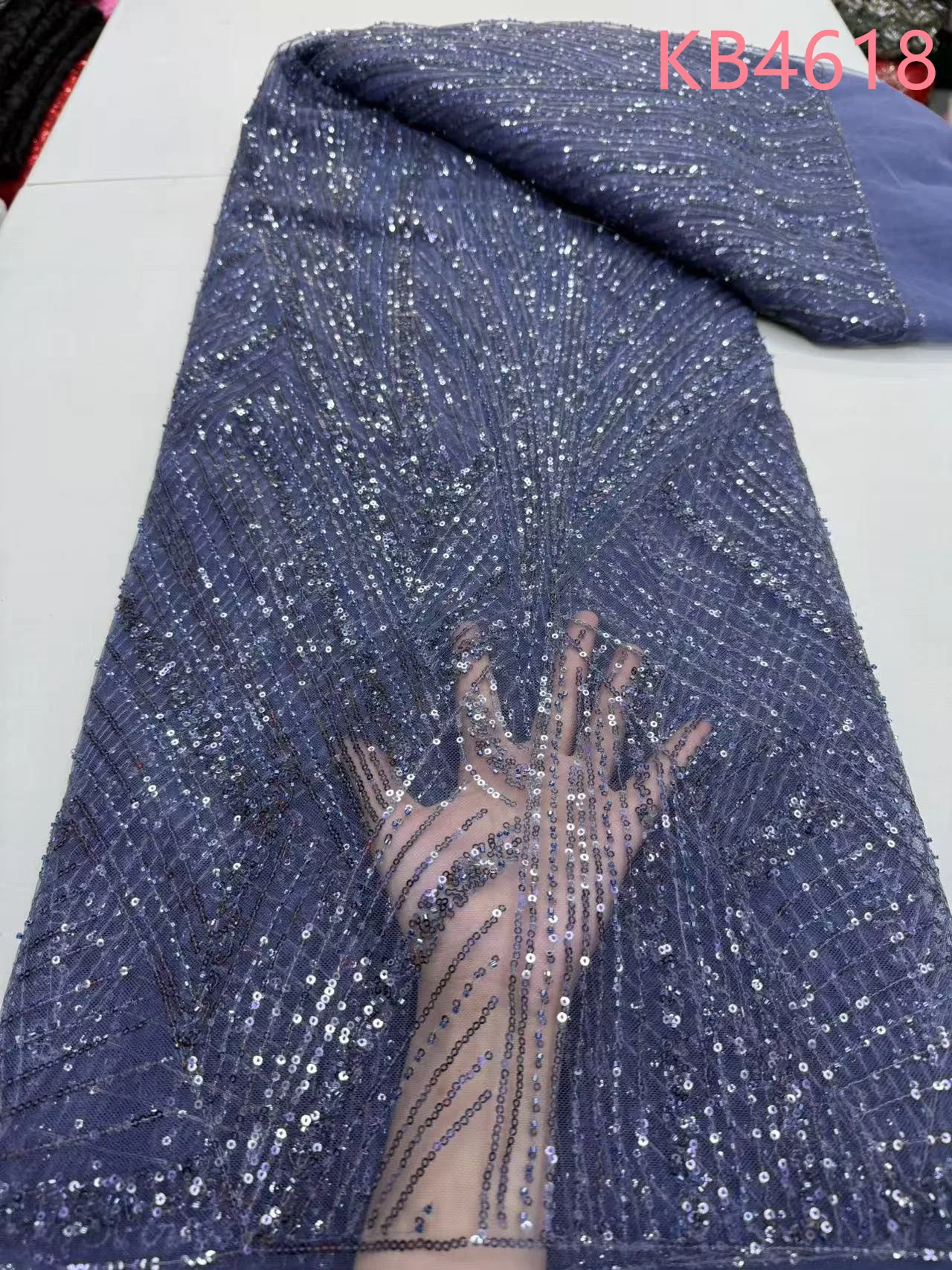 

African White Sequence Lace Latest Lace Fabric High Quality 2025 Beaded Lace Fabrics Tulle Lace For Wedding Party Dress KB4618