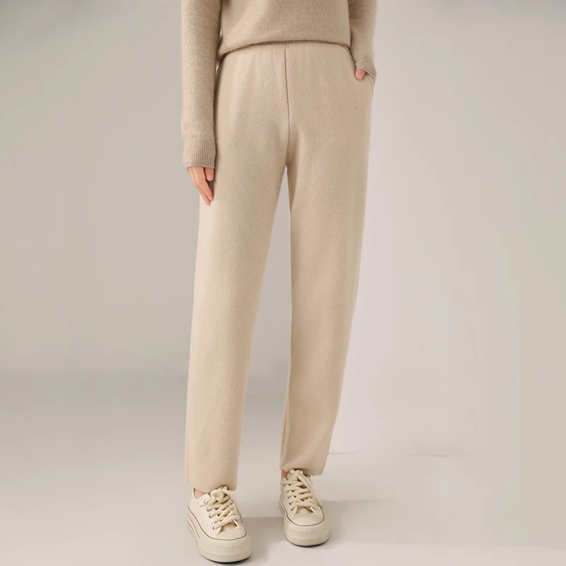 100% wool autumn and winter high waisted small leg pants, Haren pants, cashmere nine point pencil pants for women
