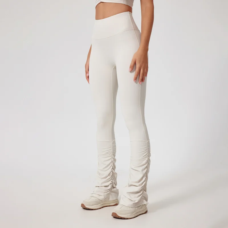 FUBEIKE High Waist Tight Nude Feel Yoga Pants Stitching Casual Pile Style Sports Trousers Running Hip Lifting Leggings Workout