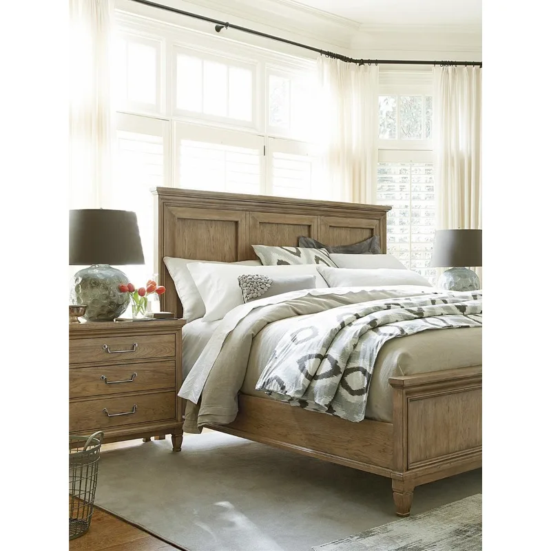 

American retro solid wood double bed master bedroom big bed French old oak