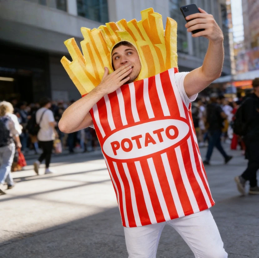 

Костюм для взрослых в виде картофеля фри, наряд для косплея, реквизит для Хэллоуина, вечеринок и сценических выступлений