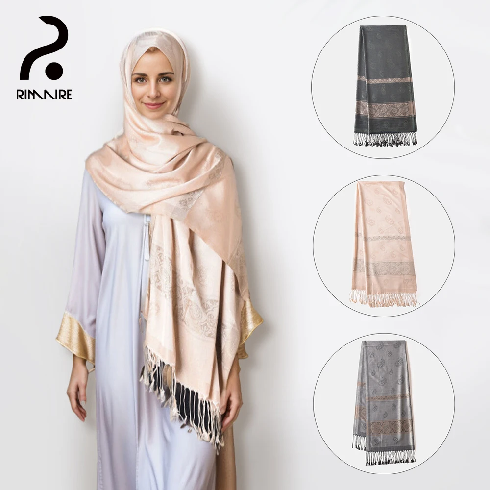 

RIMAIRE Jersy Printed Scarf with Tassels Decoration 2024 New Muslim Hijabs for Women 180*70cm Big Size Scarves Fashion and Noble