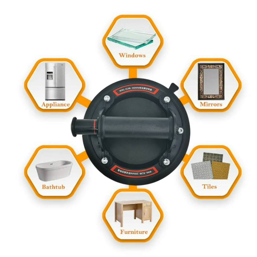 2024 진공 흡입 컵, 타일 흡착용 헤비 듀티 진공 스프레더, 화강암 유리 리프팅, 8 인치 컵, 200kg 적재 용량