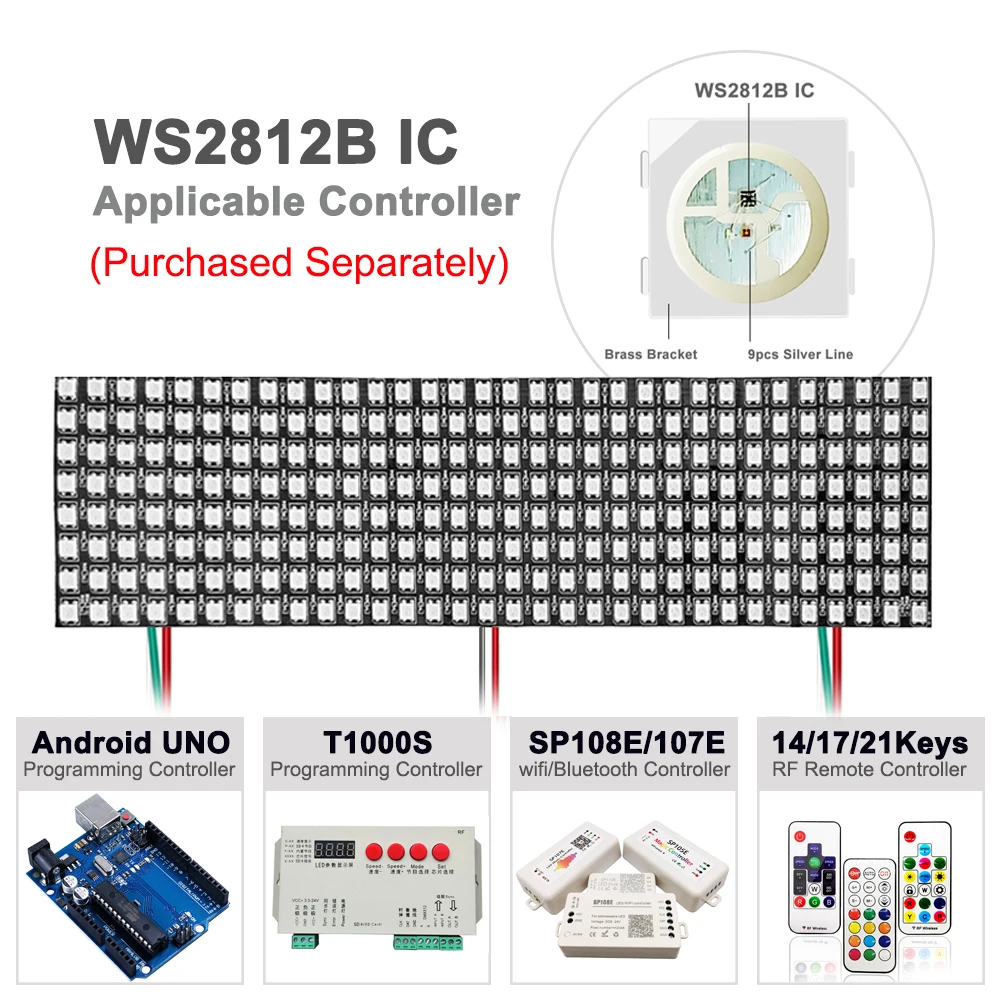 WS2812B Individually Addressable LED Panel Digital Flexible 5050 RGB Matrix Screen Module Light DC5V 8x8 16x16 8x32  64/256Pixel