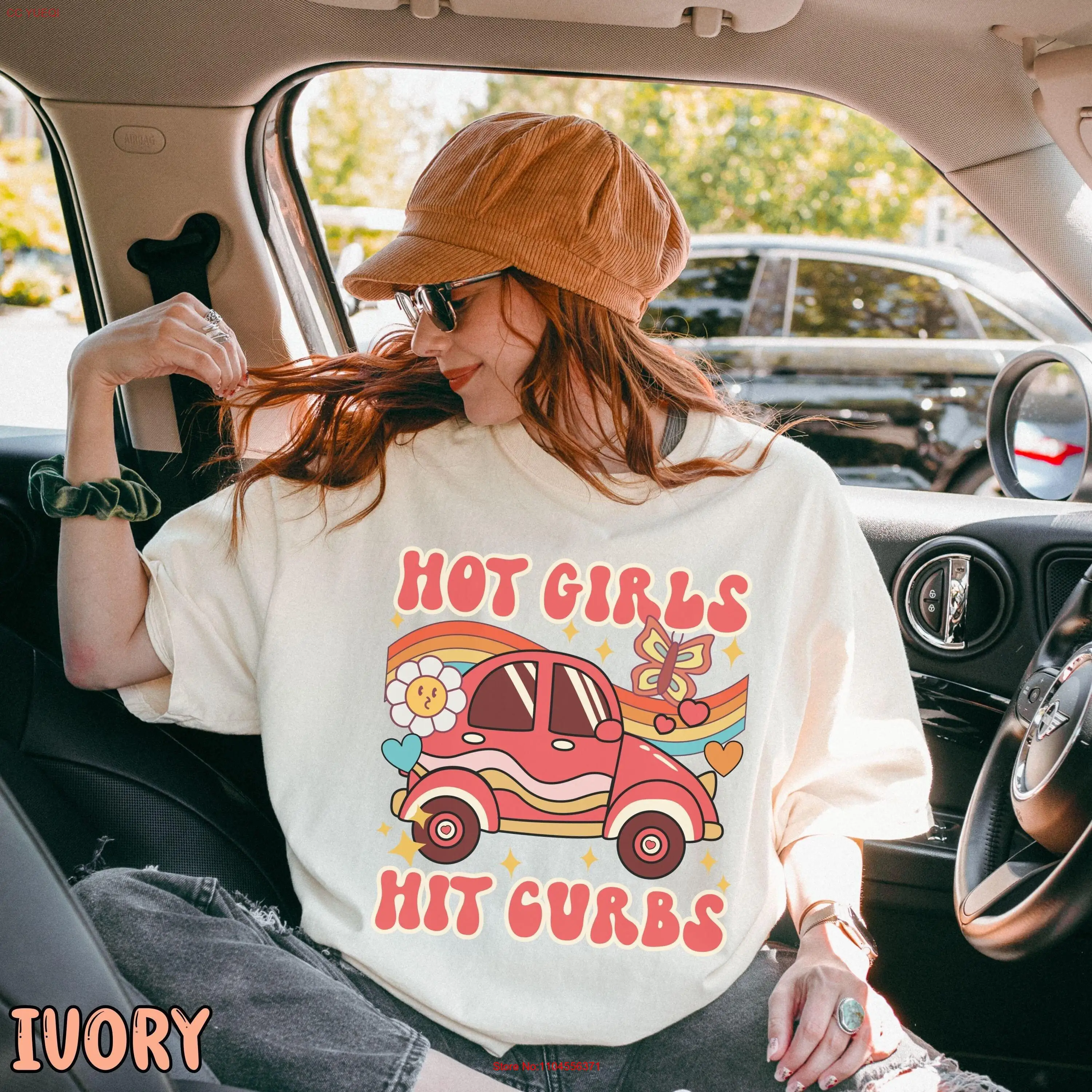 

Hot Girls Hit Curbs gen z shirt ironic meme shirts trending rude unhinged T weird stuff cool comfort colors