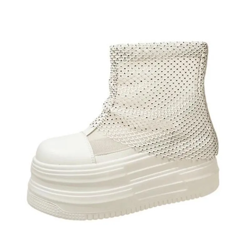 2026 10cm Super High Women's Stud Wedges Platform Booties Round Cool Ankle Boots New Spring Summer Street Style Trending Shoes