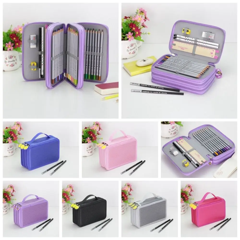 Zipper Design Oxford Cloth Pen Bag 72-Hole Waterproof Stationery Storage Bag Color Multi-layer Pencil Case School Office