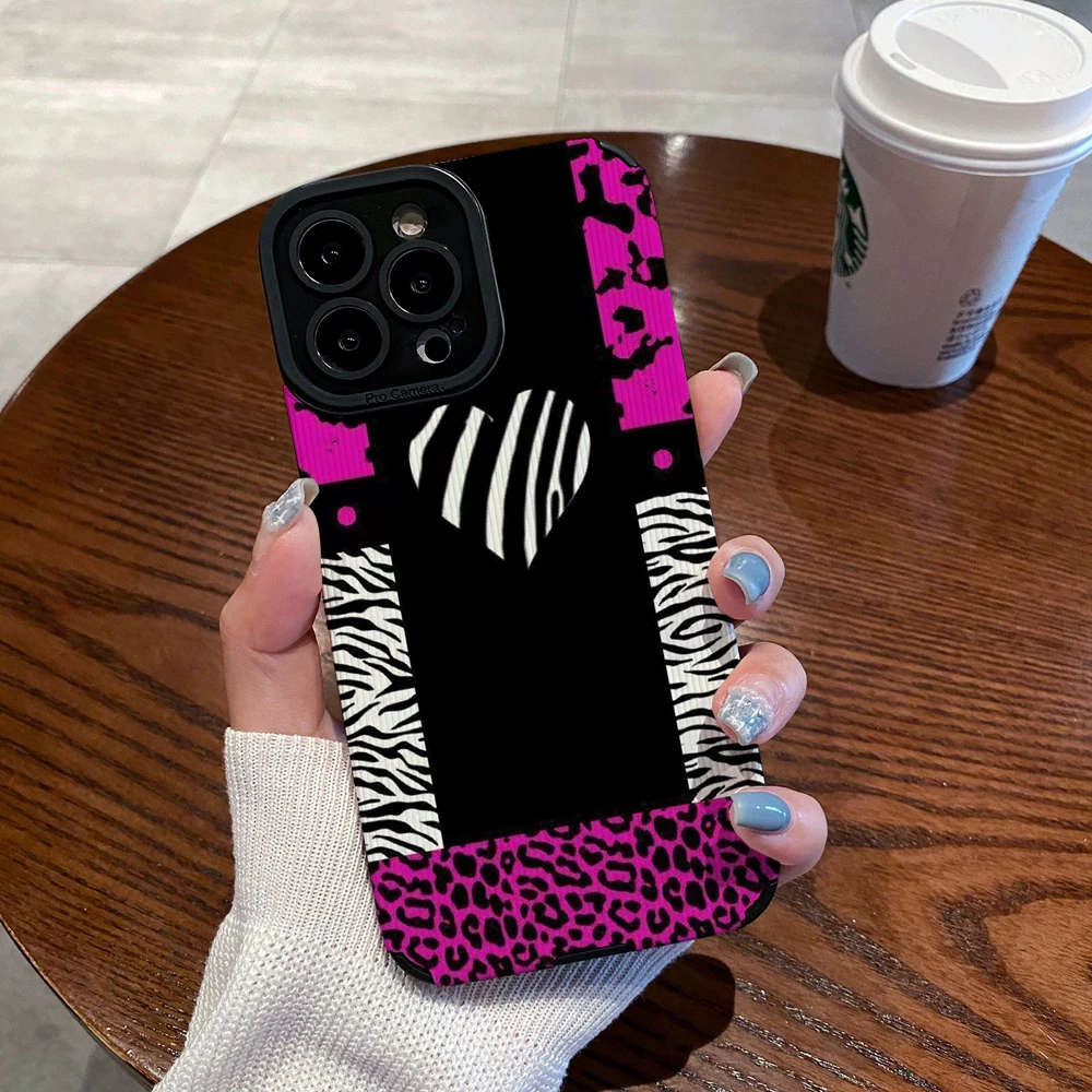 Funda de cuero de silicona con estampado de leopardo para iPhone, carcasa completa a prueba de golpes para modelos 16, 13, 14, 15 Pro Max Plus, 11,