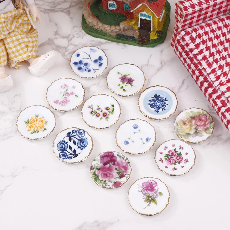 1Pcs 1:12 Dollhouse Miniature Ceramic Plate Dessert Dish Tableware Kitchen Accessories Decor Kids Pretend Play Toy