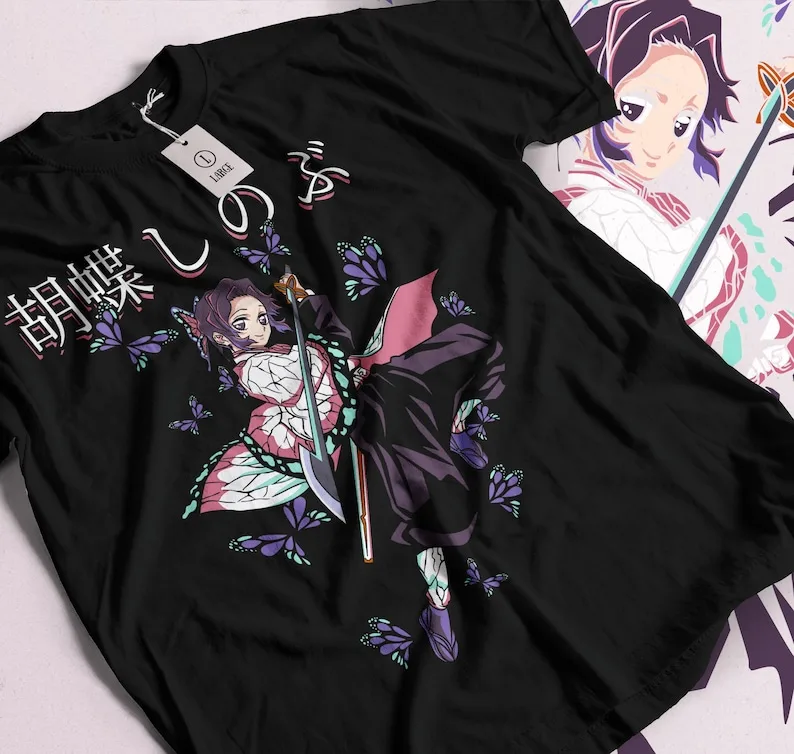 Kochou Shinobu Demon Slayer Anime Merch Printed Shirt Japanese Manga Style Unisex 100%Cotton T-Shirt