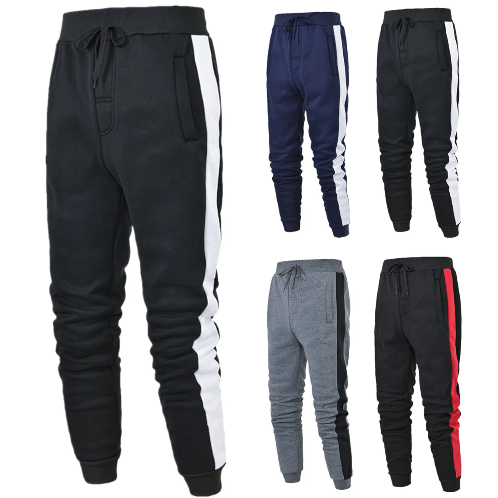 

Men's Sports Pants Zipper Jogging Pants Gym Trousers Sporty Men Autumn Color Block Drawstring Pockets Skinny Jogging Pencil Pant