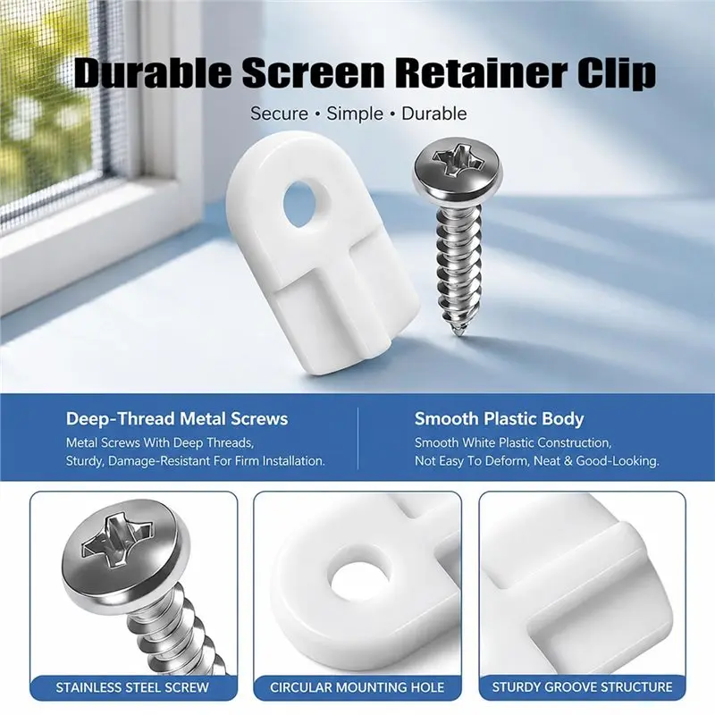 ABGH-White Flush Window Screen Clips 50 Pairs With Screws For Easy Installation And Replacement
