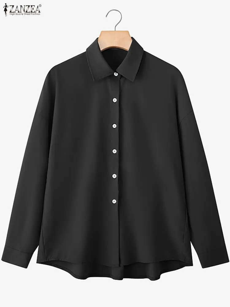 ZANZEA Women Fashion Shirts Elegant Asymmetric Hem Tops 2025 Autumn Vintage Solid Blusas Casual Loose Lapel Neck Buttons Tunics