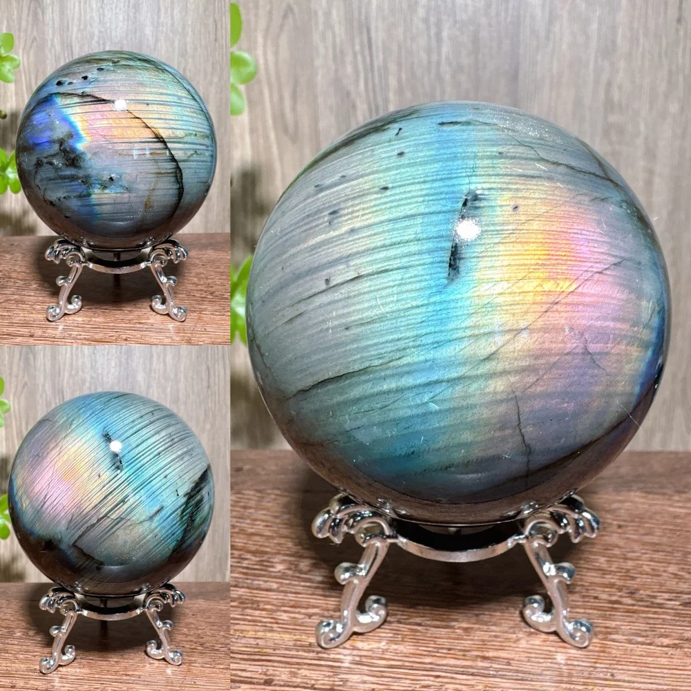 1PC Sphère de pierre de labradorite bleue naturelle, cristal de guérison, énergie Reiki, décoration de la maison, ornement, cadeau de méditation + support