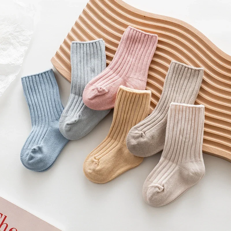 Autumn Winter 100% Cotton Baby Socks for Kids Girls Boy Solid Color Toddler Knitted Socks Children Tube Socks For 0-5 Years