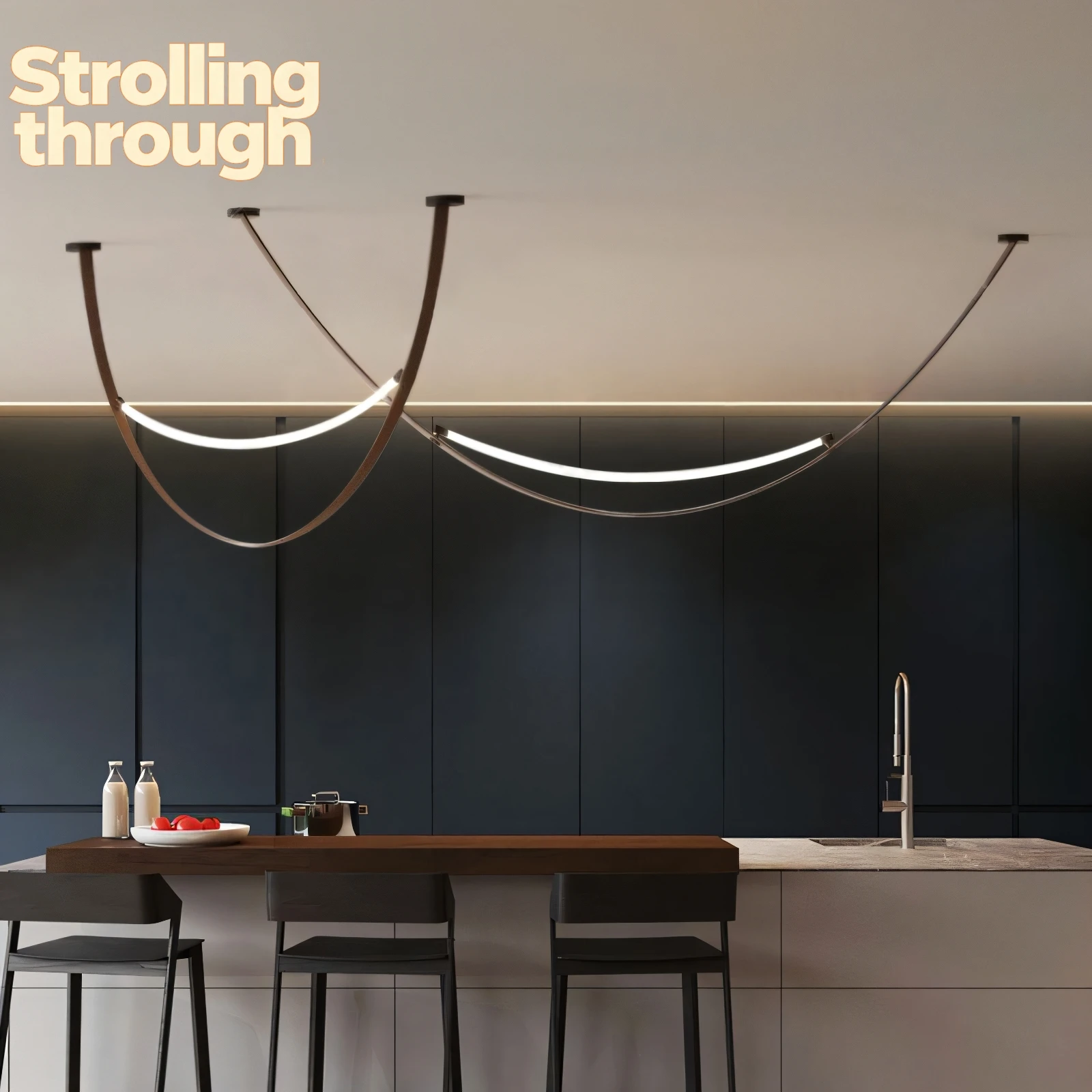 

Minimalist belt chandelier designer creative model room living room office long dining room bar personalized chandelier