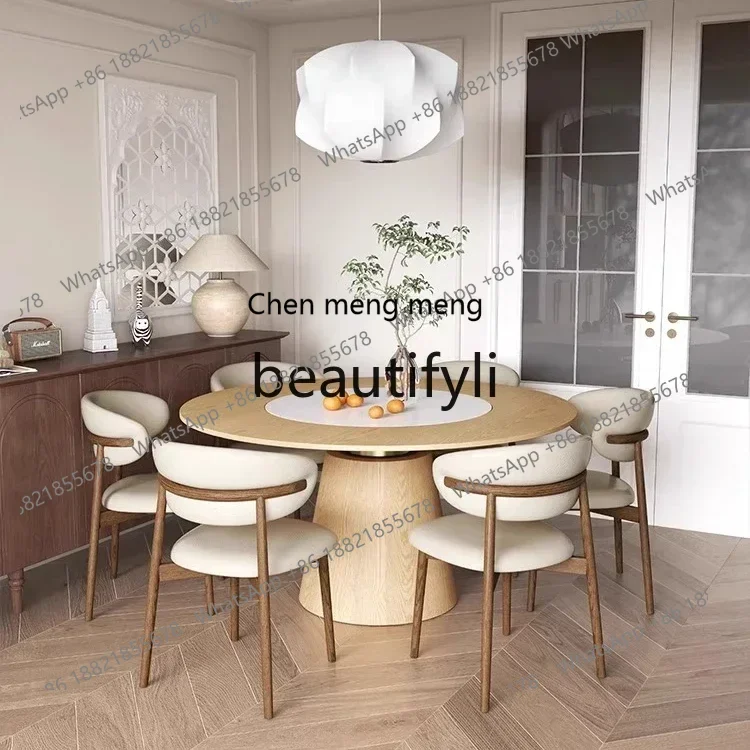 

lhy E1001 ssL178 Light luxury log color large round table household round dining table simple modern inlaid with rock slab turnt