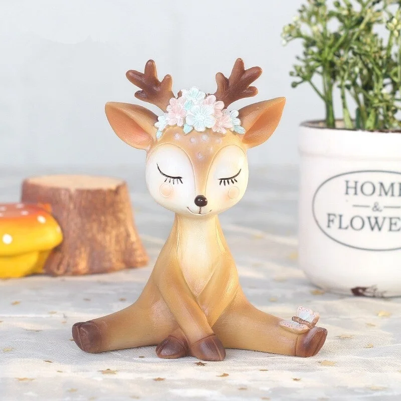 Mini Sika Deer Figurines Resin Craft Miniatures Fairy Garden Decor Bonsai Figurines Cake Topper Decor Desktop Ornament