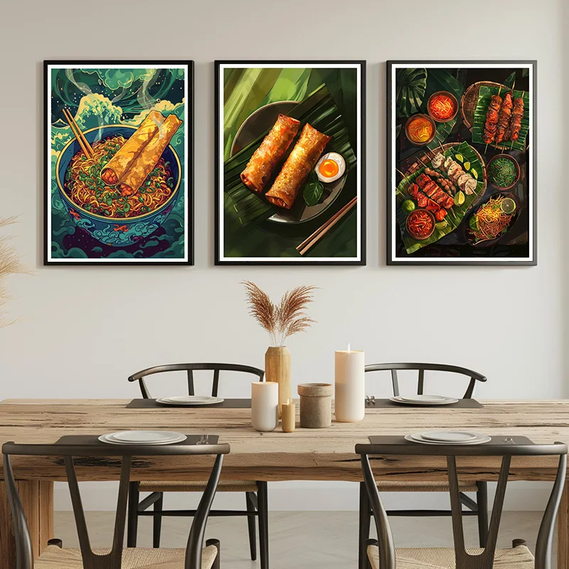 1pc frameless Canvas Painting The Philippines Street Food Fried Spring Roll Chicken drumstick Rrice Art Posters Canvas Painting