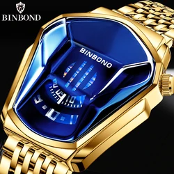 BINBOND Fashion Luxury Unique Military Motorcycle Stainless Steel Business Sports Men's Golden Watch Style Concept With Box