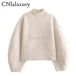 CNlalaxury 2024 Autumn Winter Women New Solid Color Simplicity Stand Collar Loose Leisure Short Hoodies Pullover Versatile Tops