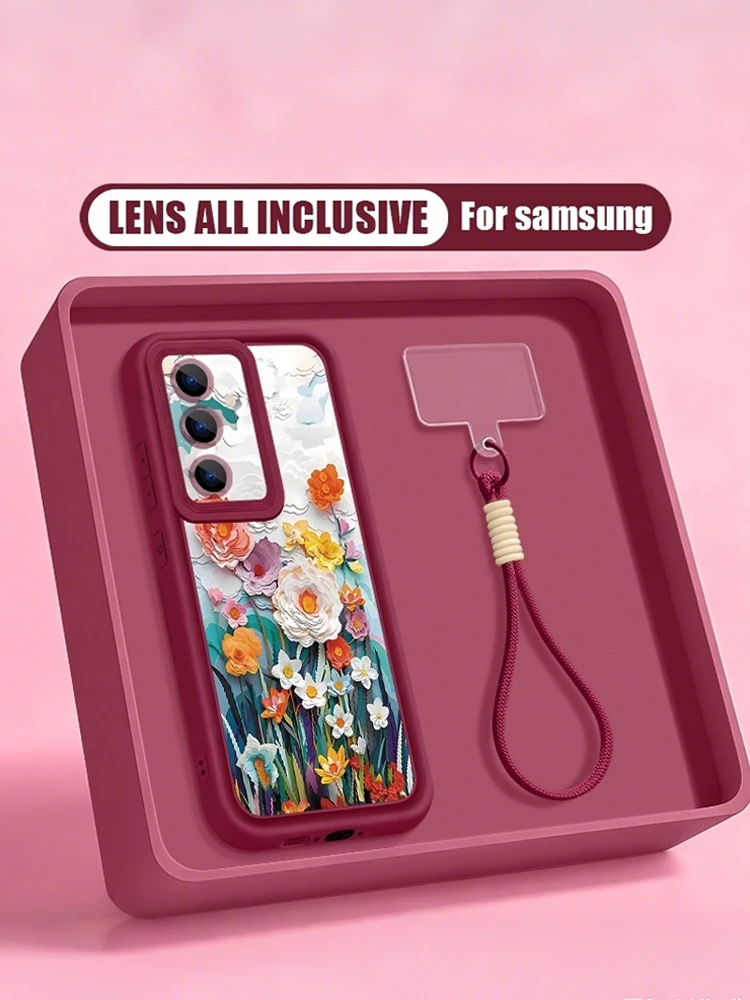 Blumenmuster Lanyard Handyhülle für Samsung Galaxy S26 S24 S23 S22 Ultra Plus S25 FE A57 A37 A27 A56 A16 A17 A55 A15 A54 Cover