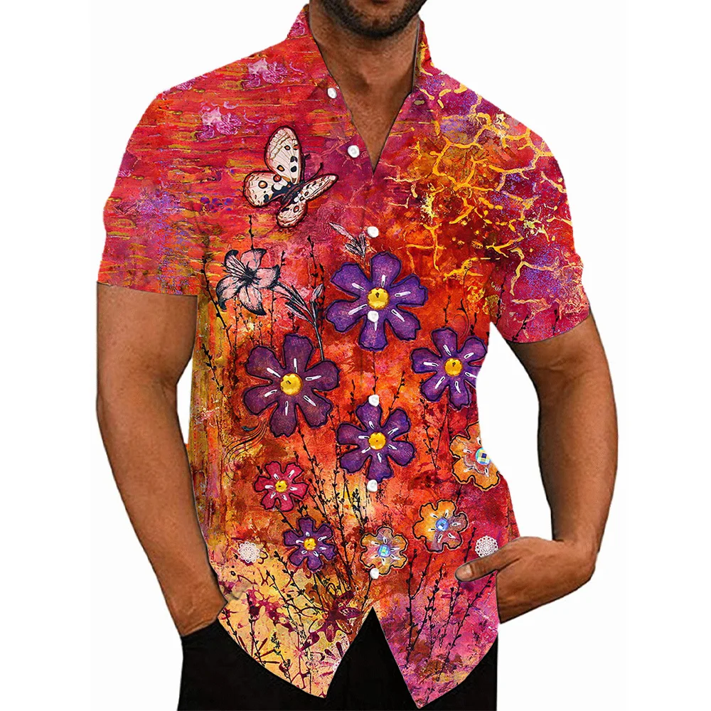 Camisas casuales hawaianas florales para hombres, estampado 3d de moda, Manga corta acogedora, solapa de gran tamaño para playa, venta importada de China