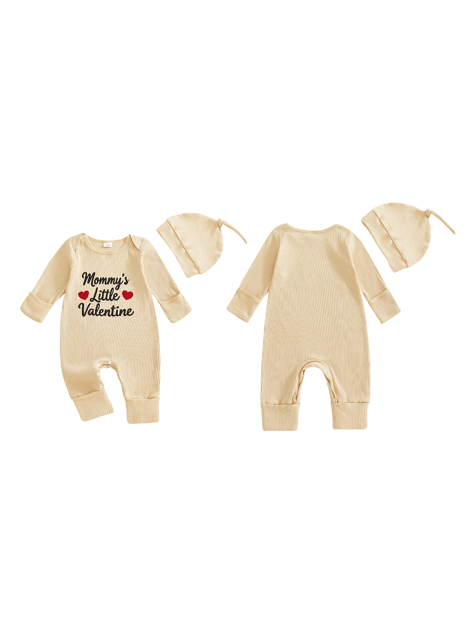 

Очаровательный комбинезон для новорожденных на День святого Валентина с принтом сердца и подходящей шапкой-бини для мальчика или девочки