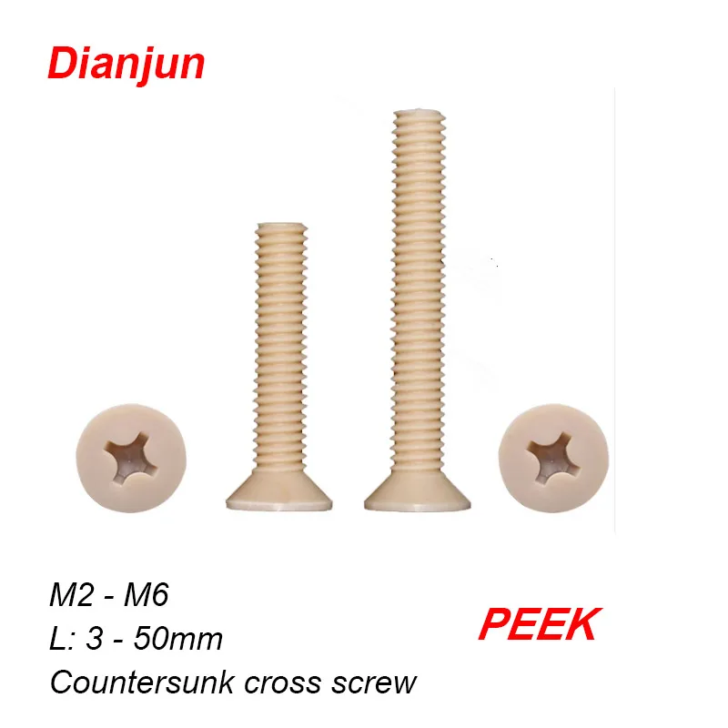 High-performance PEEK engineering plastic Countersunk cross screw Phillips head screws M2 M3 M4 M5 M6 3-50mm