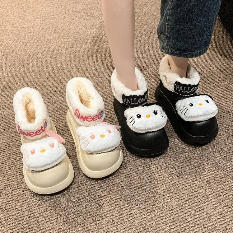 Dulce MINISO Anime Kawaii Ins moda Hello Kitty zapatos de algodón invierno lindo dibujos animados botas de nieve cálidas regalos juguetes para niños