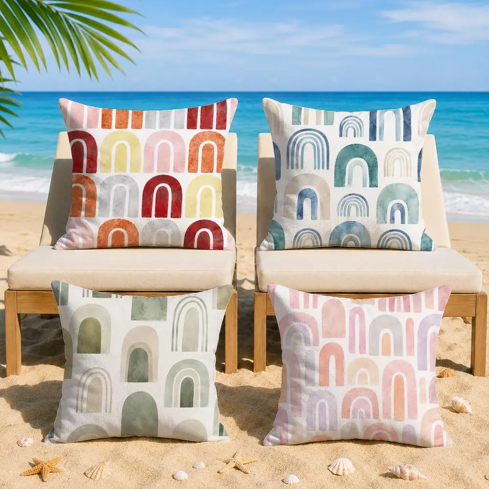 Rainbow Graffiti Cushion Cover Short Plush Soft Double-Sided Printing Pillow Case Cozy Sofa Bedroom Home Decor Gift