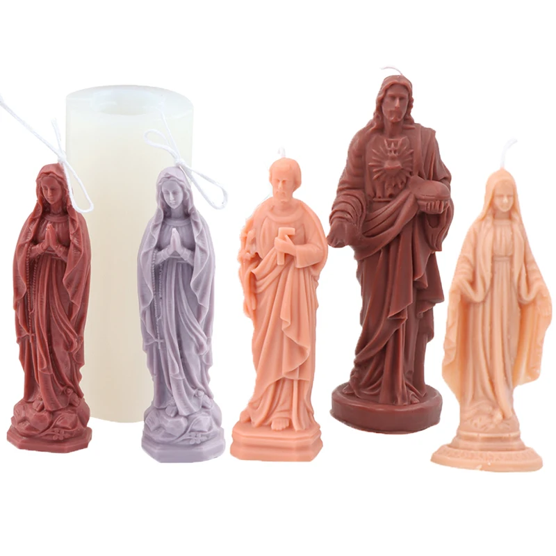 

3D Large Savior Jesus Virgin Mary Silicone Candle Mold DIY Portrait Candle Making Kits Soap Resin Mold Gifts Craft Home Decor